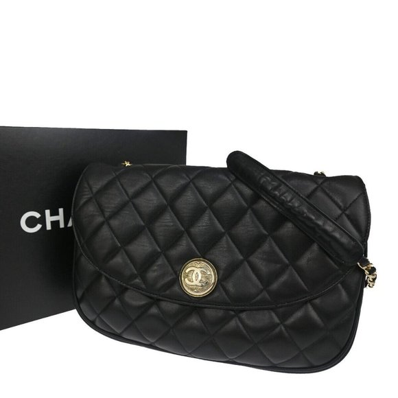 CHANEL CC Logo Matelasse Chain Shoulder Bag Leather Black GHW Italy - Picture 1 of 16